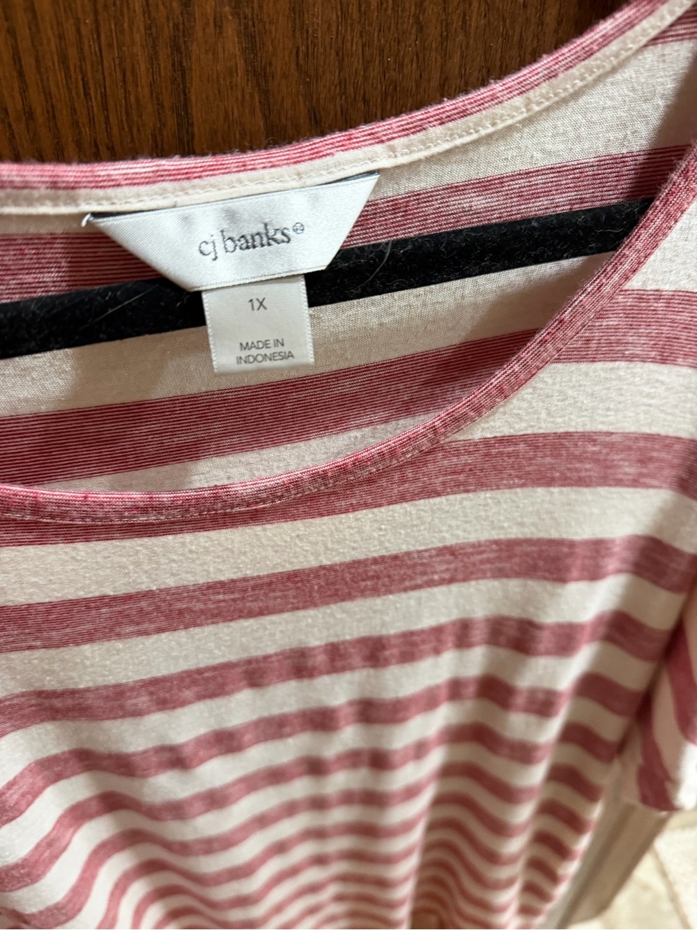 CJ Banks Salmon and Cream Striped Short Sleeve Tee with cute ties on sleeves
